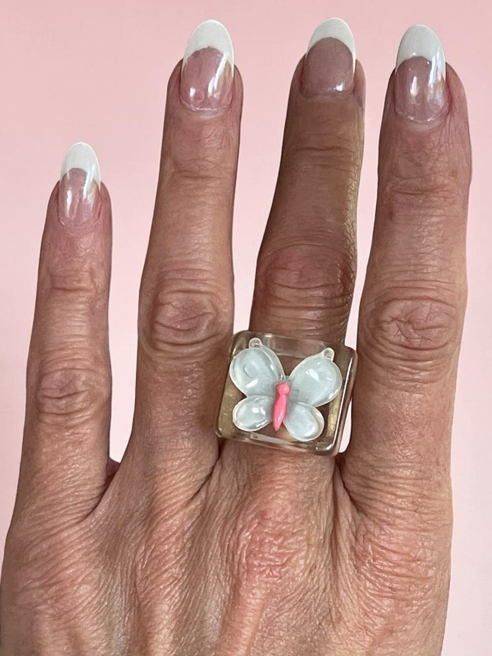 Clear Acrylic 3D Butterfly Statement Ring Lucite Style Size 8